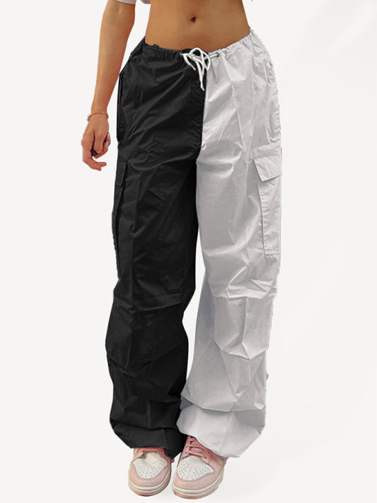 High Waist Straight Wide Leg Loose Tether Cargo Pants