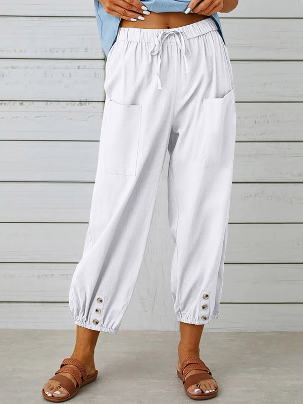 Loose high-waisted button-down cotton Pants