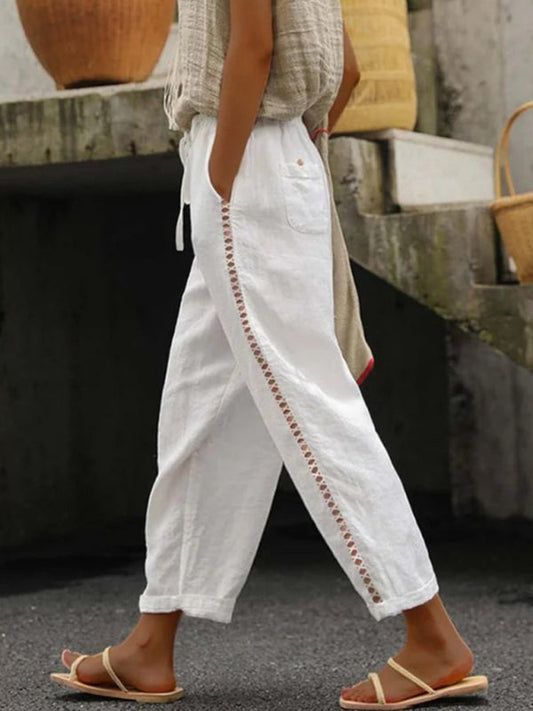 White Cotton Linen Casual Pants