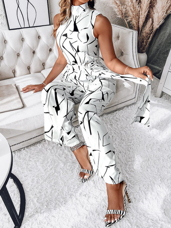 Women's Slim Abstract Print Sleeveless Jumpsuit