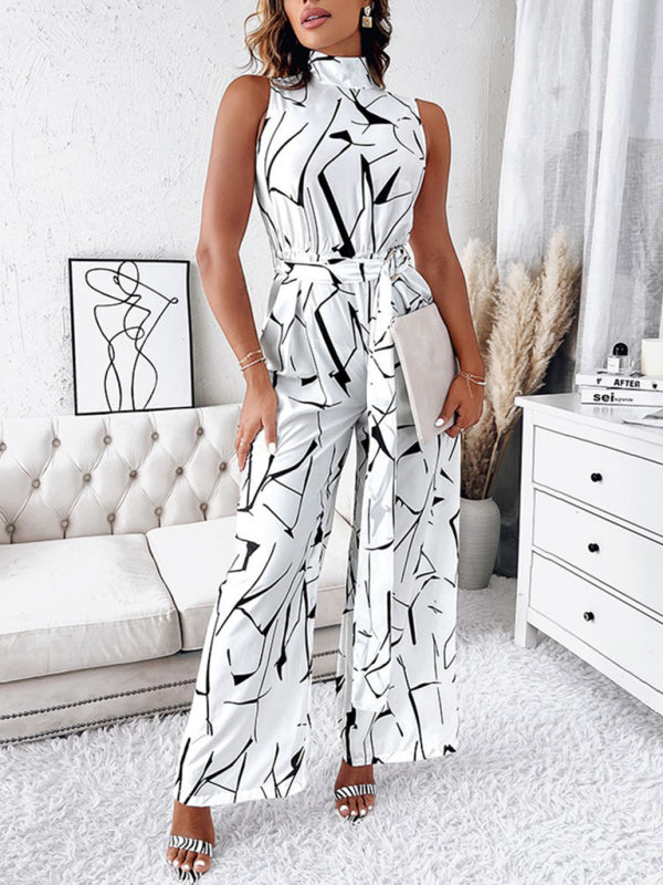 Women's Slim Abstract Print Sleeveless Jumpsuit