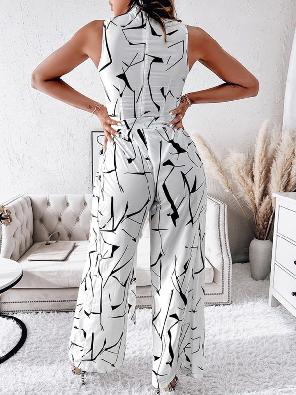 Women's Slim Abstract Print Sleeveless Jumpsuit