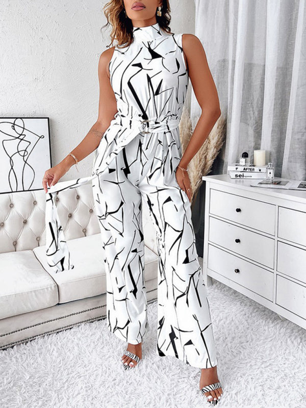 Women's Slim Abstract Print Sleeveless Jumpsuit