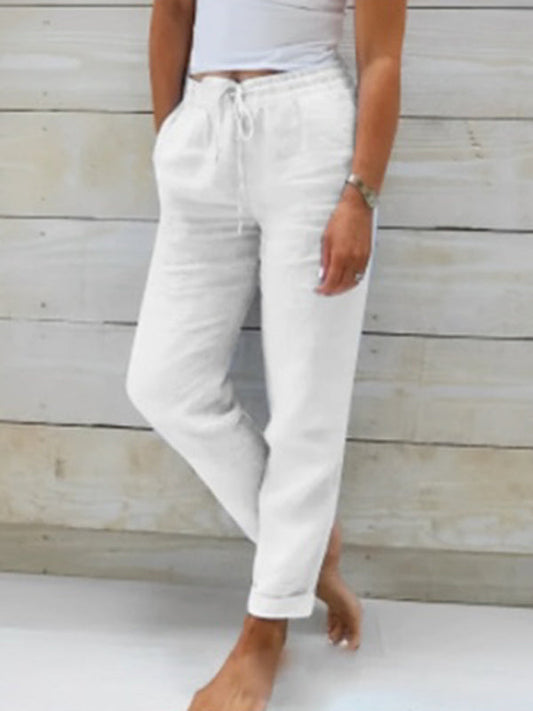 Elastic Waist White Wide Leg Pants