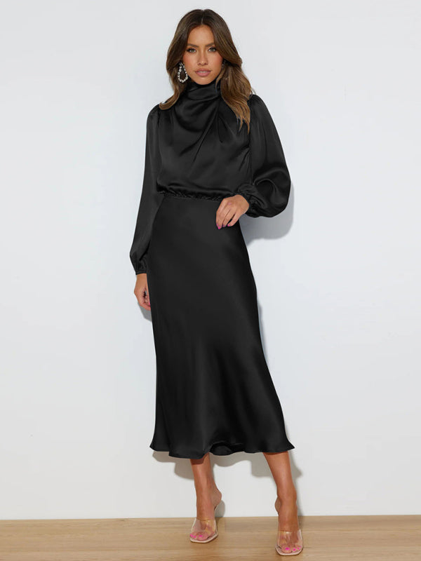 Elegant Satin Long Sleeve Loose Dress