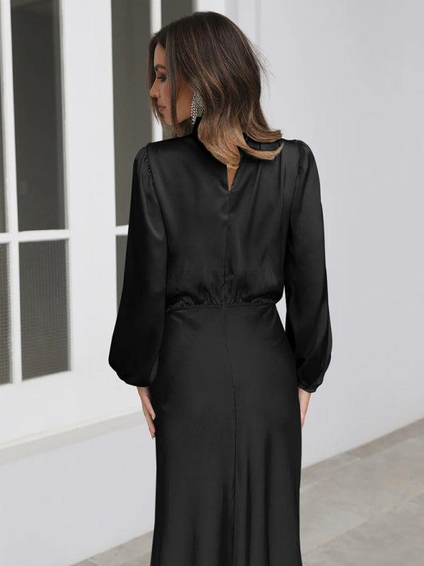 Elegant Satin Long Sleeve Loose Dress