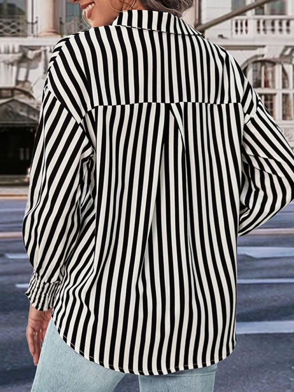 Long sleeve black and white striped shirt top