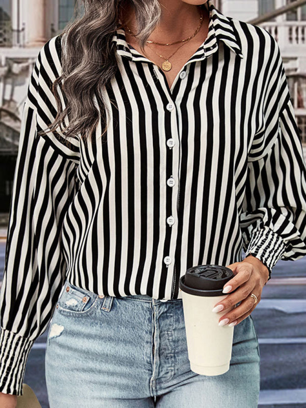 Long sleeve black and white striped shirt top