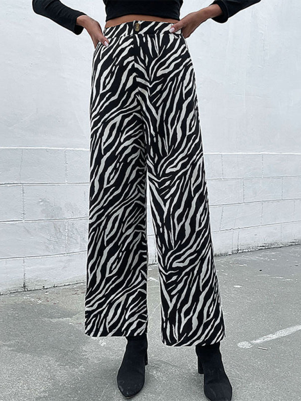 Women's zebra print wide leg pants