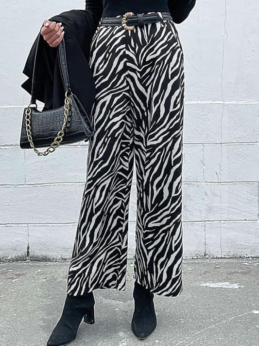 Women's zebra print wide leg pants