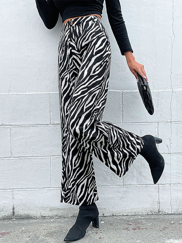 Women's zebra print wide leg pants