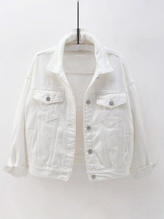 Women's White Large Size Denim Jacket