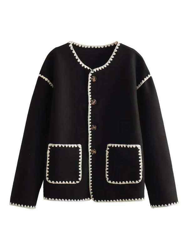 Women's Button Color Block Knitted Jacket