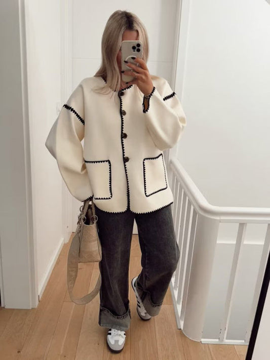 Women's Button Color Block Knitted Jacket