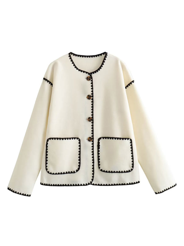 Women's Button Color Block Knitted Jacket