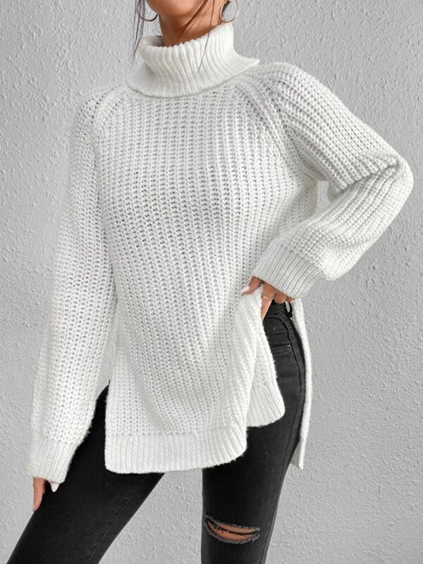 Casual pullover turtleneck slit loose sweater