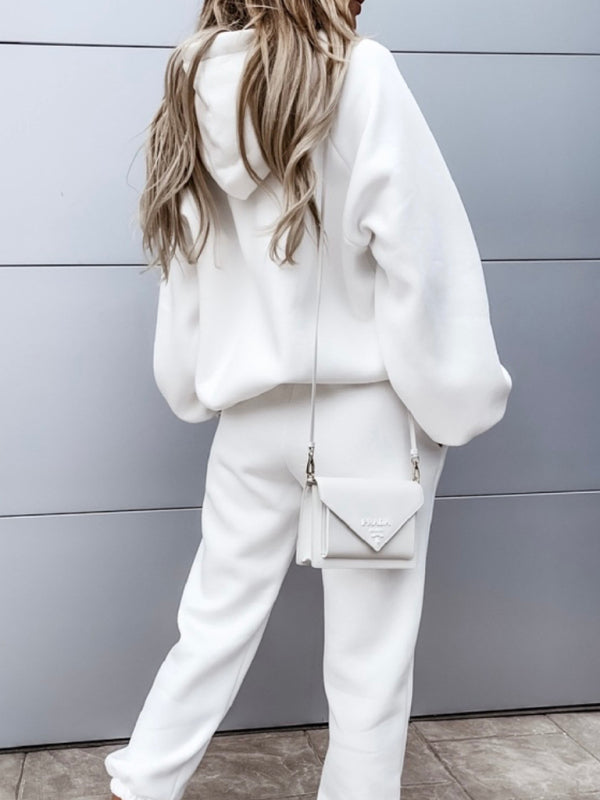 Women's white hooded sweatshirt sports casual two piece set