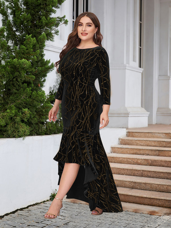 Mermaid high-low hem maxi velvet dress