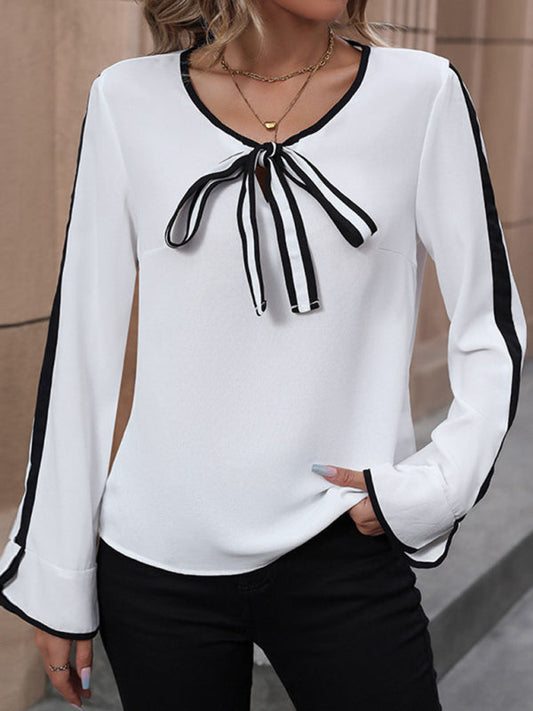 Lace-up bow long-sleeve shirt