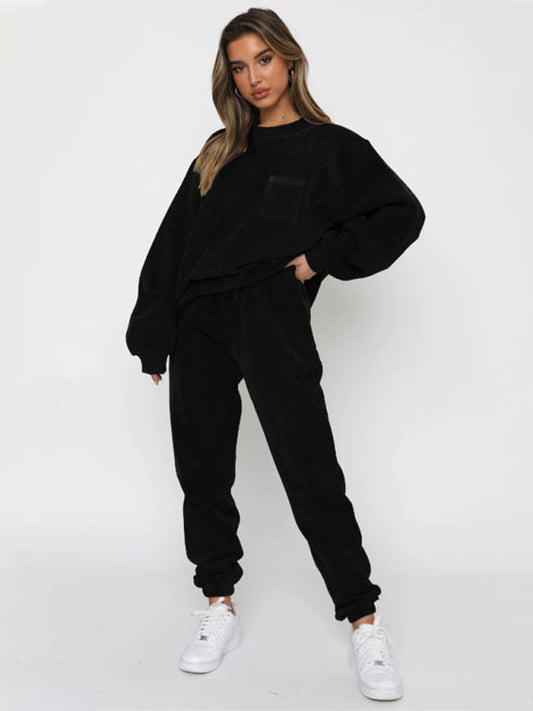 Corduroy Long Sleeve Pullover Pants Two-piece Set