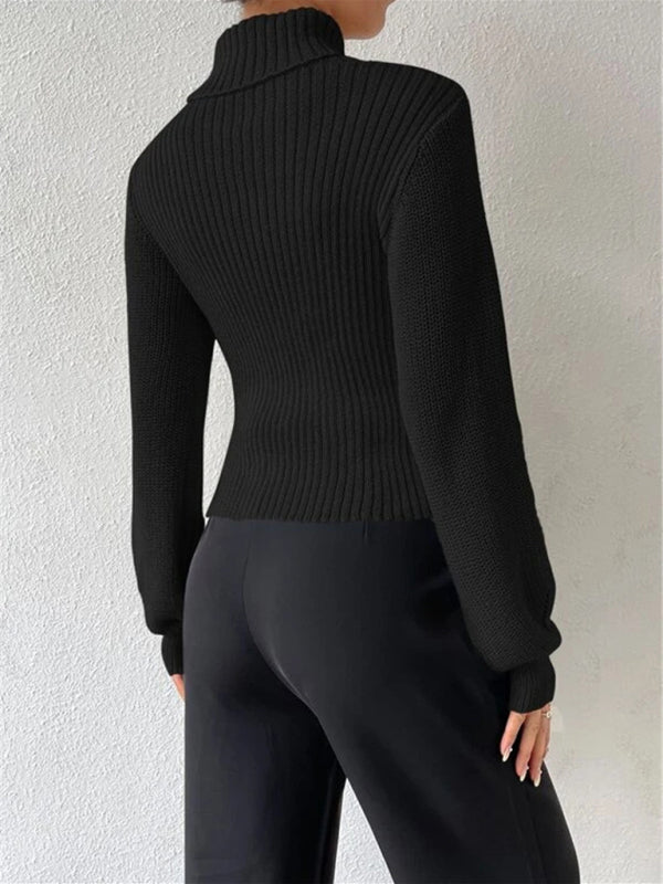 Versatile turtleneck hollow sweater top