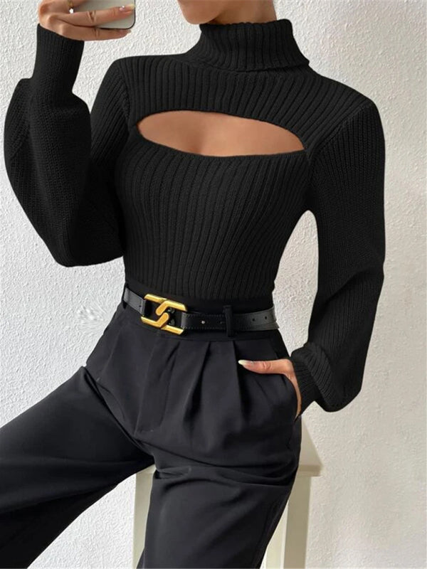 Versatile turtleneck hollow sweater top