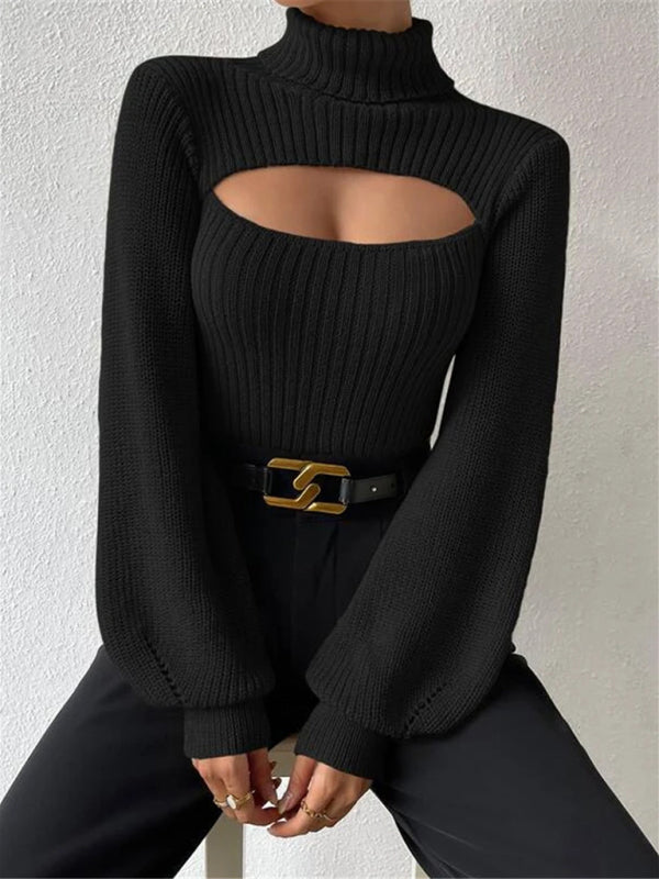 Versatile turtleneck hollow sweater top