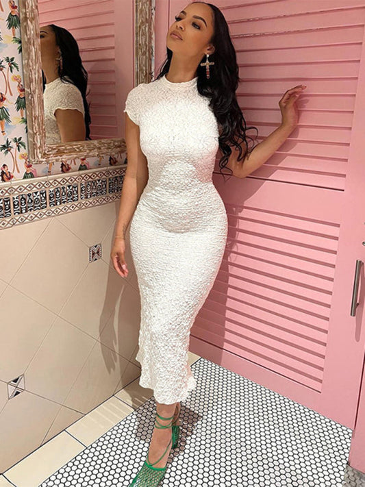 White casual see-through slim long dress