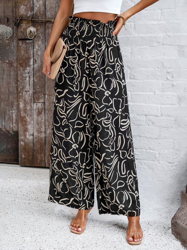 Women's elegant geometric print loose trousers