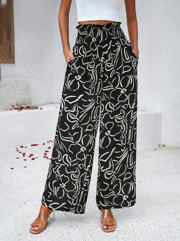 Women's elegant geometric print loose trousers