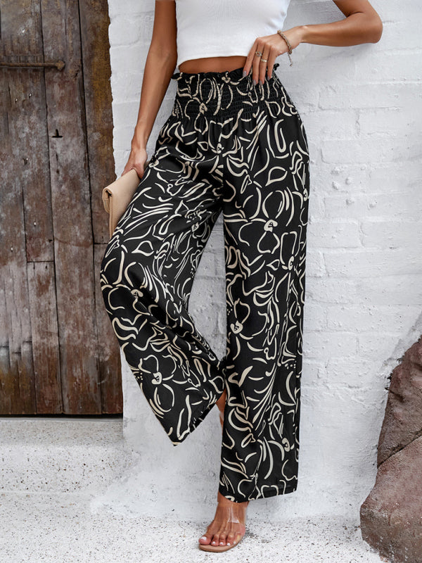 Women's elegant geometric print loose trousers