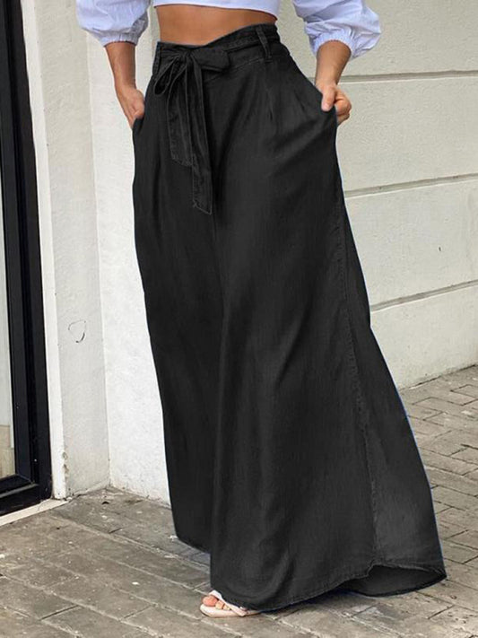 High waisted plus size denim maxi skirt