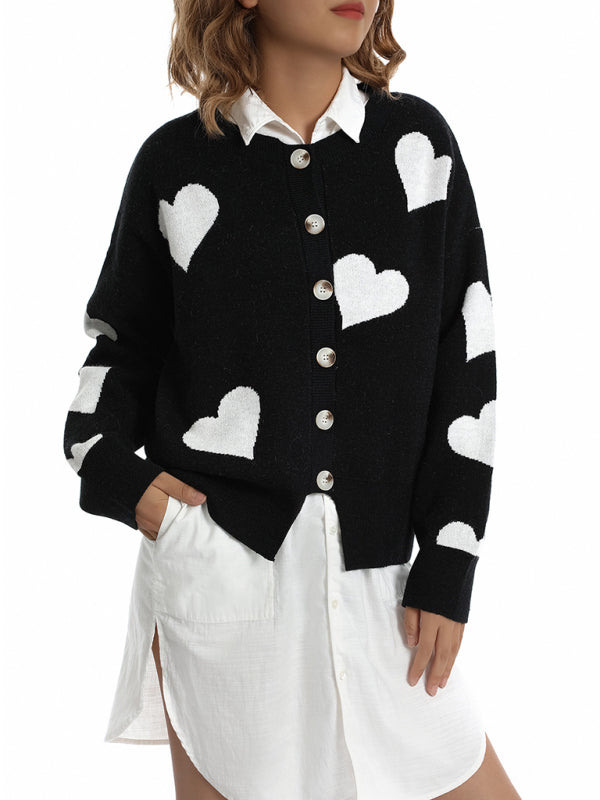 Women's knitted hearts love sweater cardigan