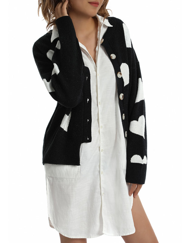 Women's knitted hearts love sweater cardigan