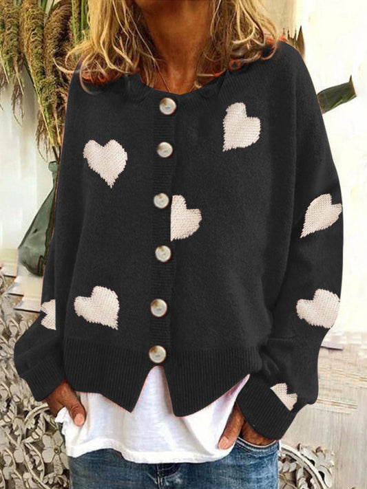 Women's knitted hearts love sweater cardigan