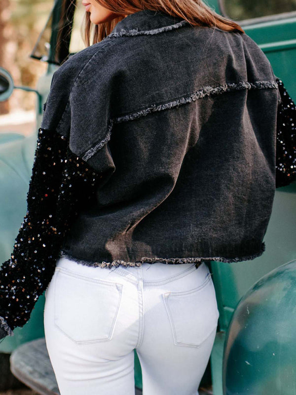 Women's sequined short denim jacket