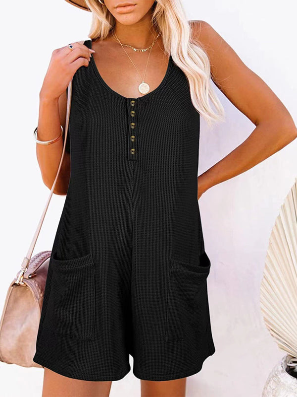 Short Button Pocket Vest Jumpsuit