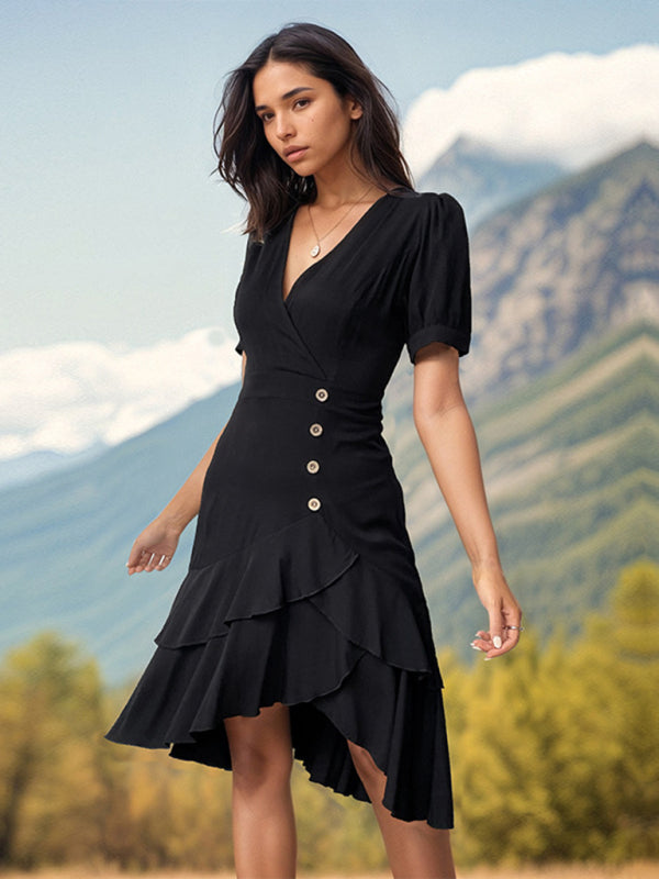 Women's buttoned waist irregular dress