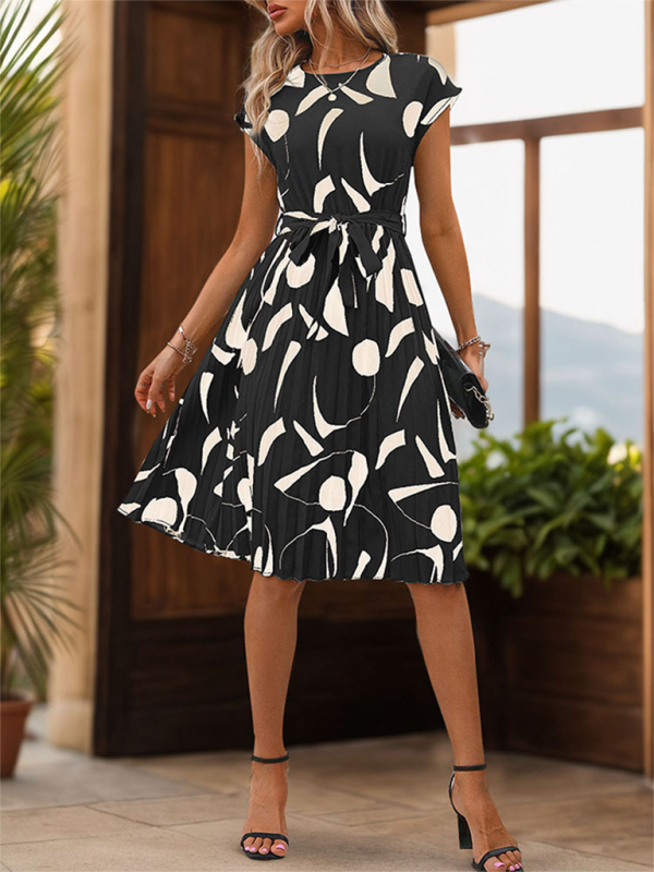 Ladies geometric pattern print pleated dress