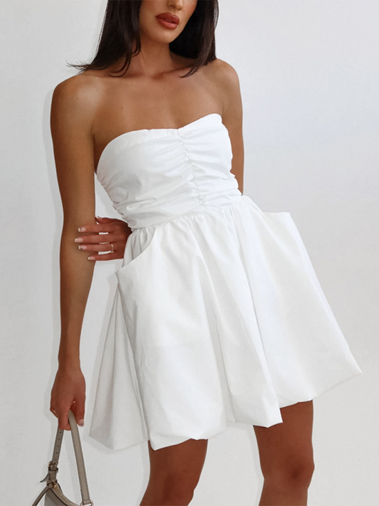 Women's tube top A-line puffy skirt dress