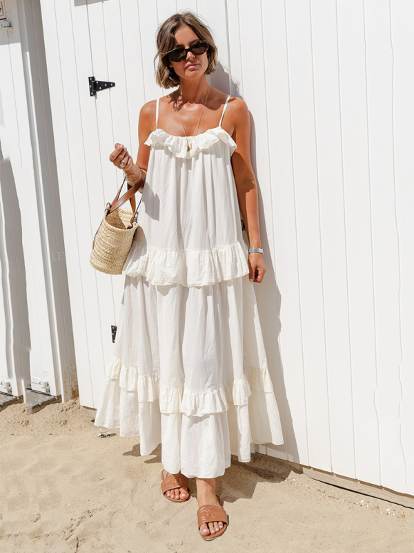 White ruffled long beach dress