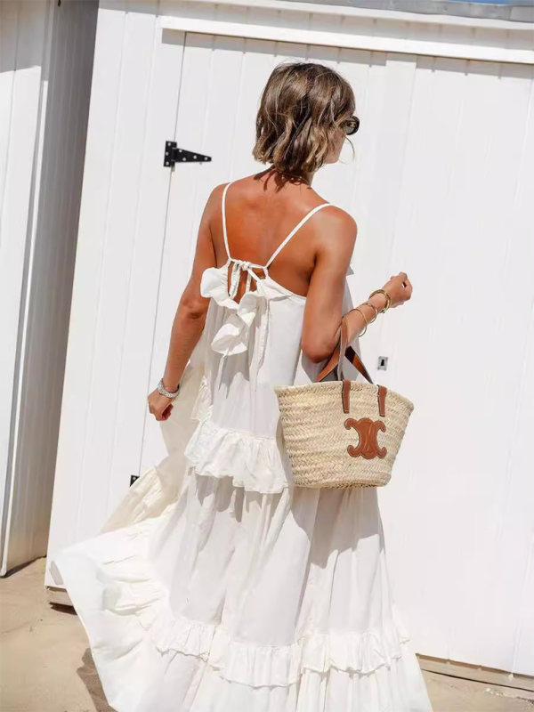 White ruffled long beach dress