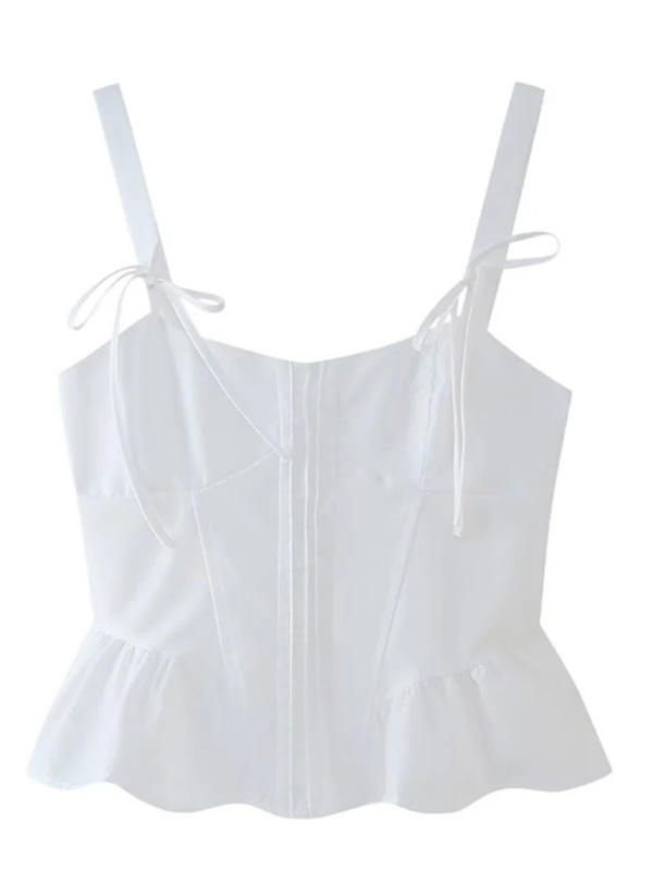 New White Bow Slim Fit Camisole Top