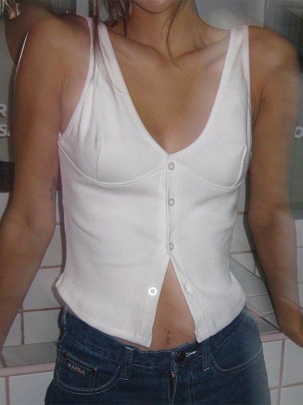 White buttoned V-neck camisole top