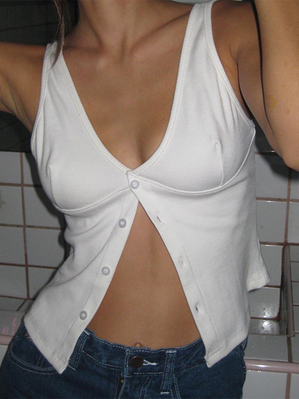 White buttoned V-neck camisole top