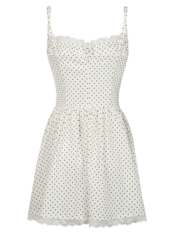 Polka dot chest tie waist A-line suspender dress