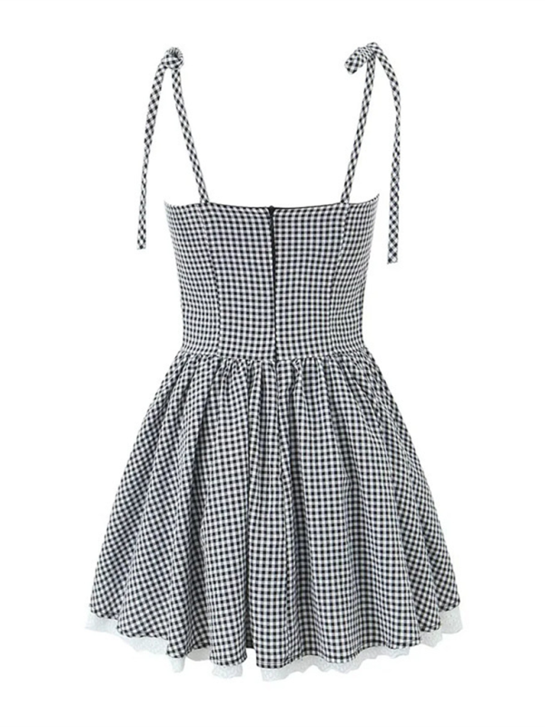 Lace Trim Sling Checkered Dress