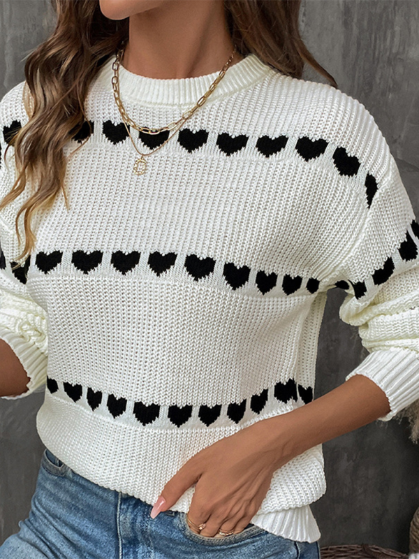 White Long Sleeve Heart Sweater