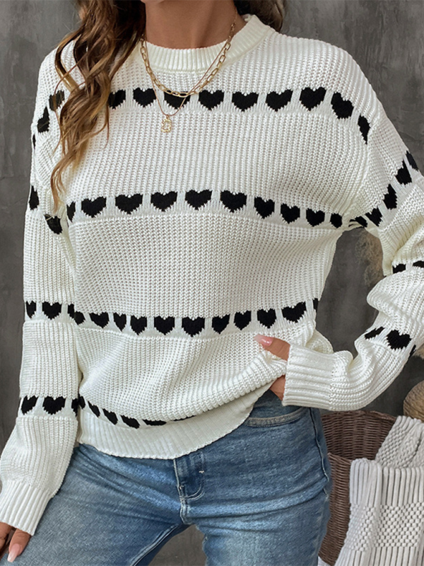 White Long Sleeve Heart Sweater