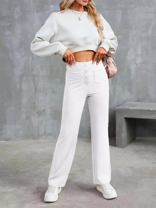 Women's Casual High Waist Button Straight Leg Pants